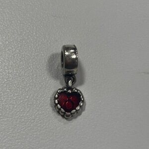 Pandora Silver Heart Charm with Red Accent
